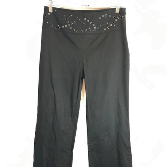 Laura Biagiotti Roma Black Side Zip Bootcut Pants Decorated Waist Italy Size 8 - Picture 2 of 9